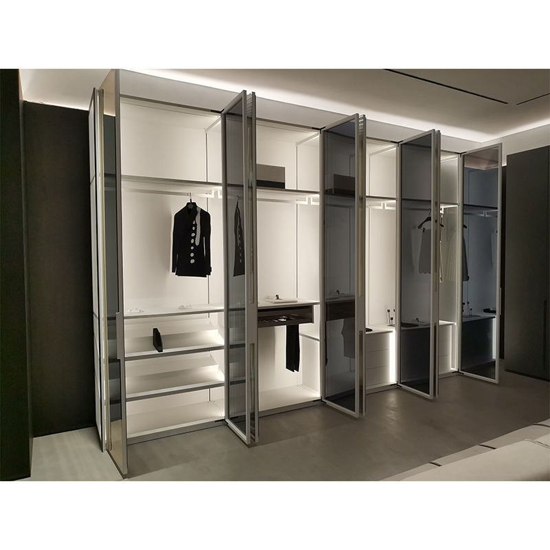 Aluminum Frame Glass Wood Wardrobe Cabinet