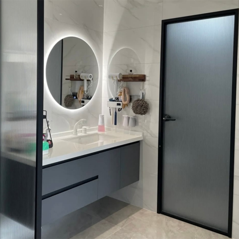 Aluminum Frame Glass Wooden Bathroom