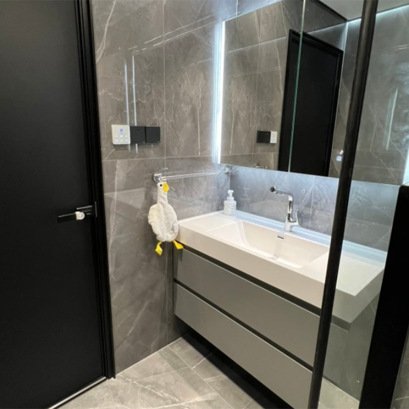 Aluminum Frame Glass Wooden Bathroom