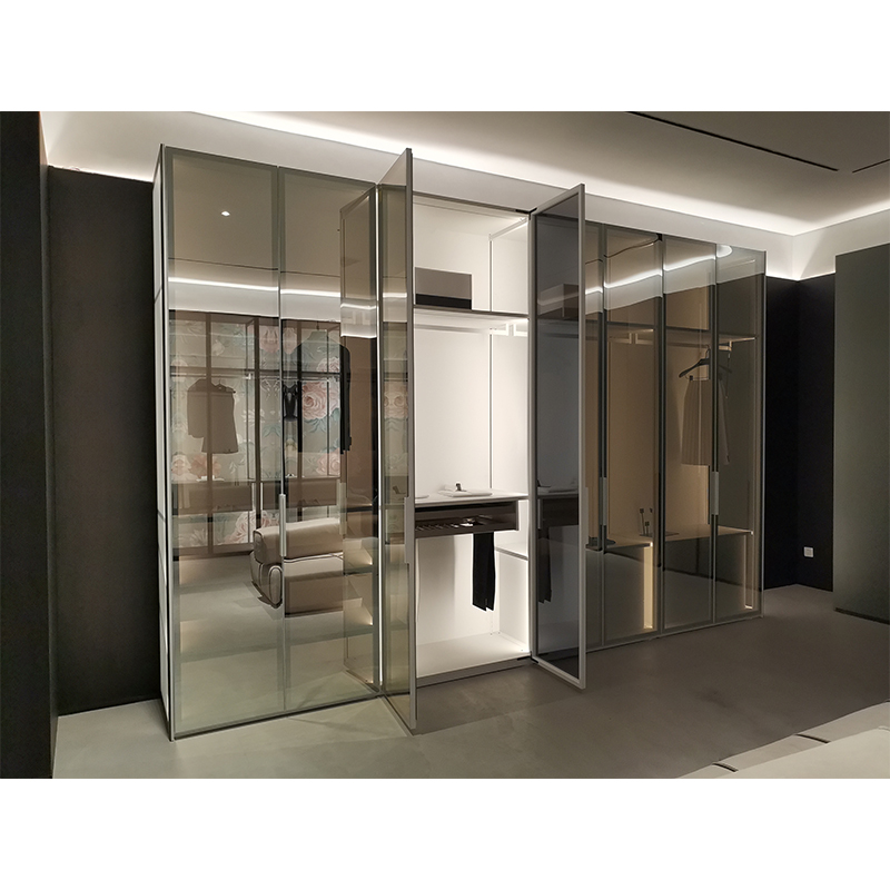 Aluminum Frame Glass Wood Wardrobe Cabinet