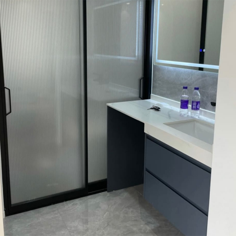 Aluminum Frame Glass Wooden Bathroom