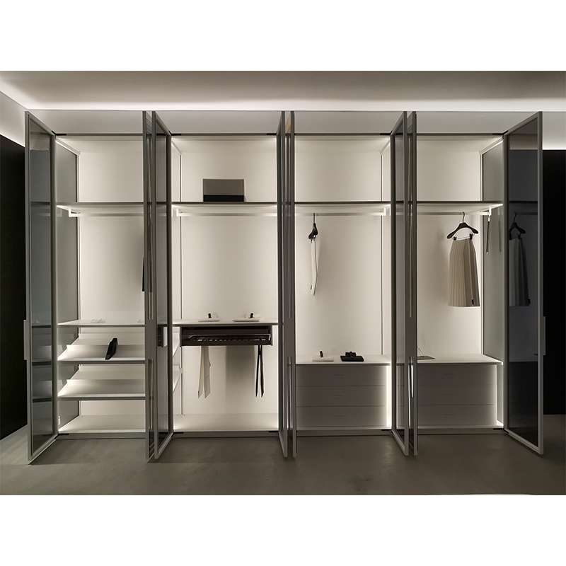 Aluminum Frame Glass Wood Wardrobe Cabinet